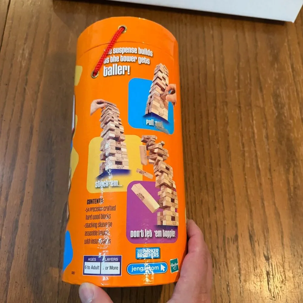Jenga Original Wood Block Game Parker Brothers Orange Tube Complete 54 Blocks